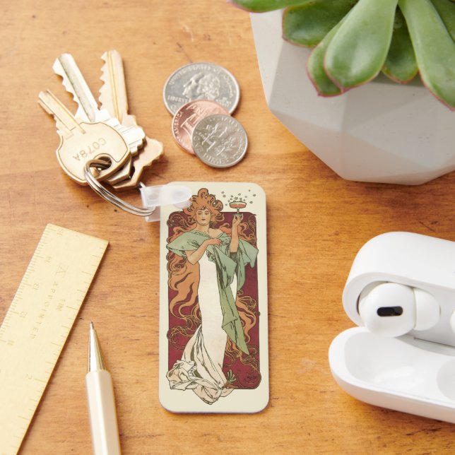 Chaveiro Arte Nova Antiga, Champanhe por Alphonse Mucha (Mesa)