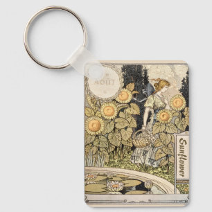 Chaveiro Arte Nova Antiga Jardim de Girassóis Grasset Mulhe