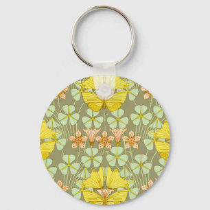 Chaveiro Arte Nova Botânica Floral Borboleta 