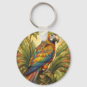 Chaveiro Arte Nova Papagaio Arco-Íris Vibrante