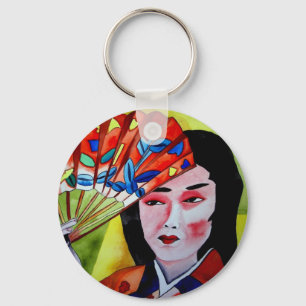 Chaveiro Arte original em aquarela de Geisha Japonesa com l