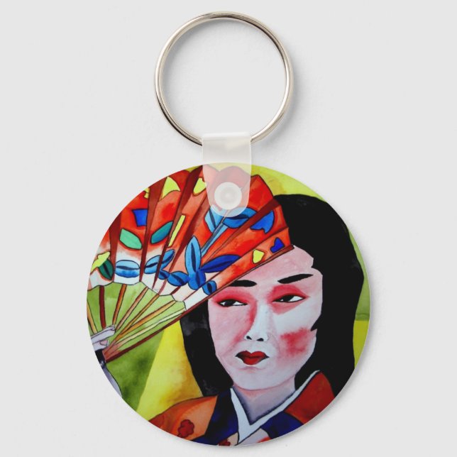 Chaveiro Arte original em aquarela de Geisha Japonesa com l (Frente)