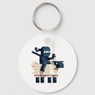 Chaveiro Arte Pixel de Personagem Ninja Montando Ovelha em 