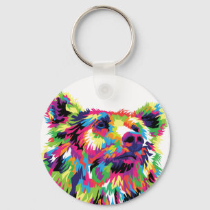 Chaveiro Arte pop colorida de urso grizzly