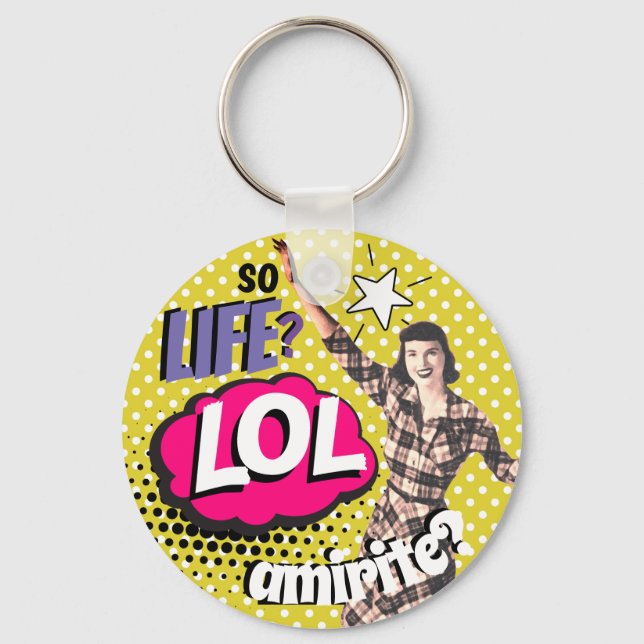 Chaveiro Arte Pop de Quadrinhos Retro Senhora Engraçada  (Frente)