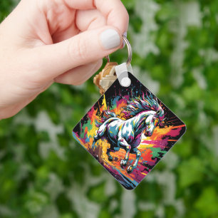 Chaveiro Arte Pop Vintage Groovy de Cavalo de Corrida