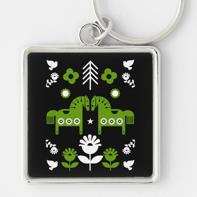 Chaveiro Arte popular sobre cavalos escandinavos (Frente)