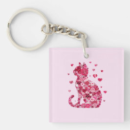 Chaveiro Arte Silhouette de Gato Floral