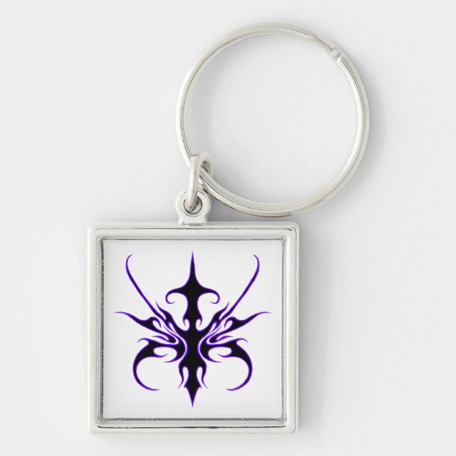 Chaveiro Arte Tribal Linhas Feras Preto e Roxo (Frente)