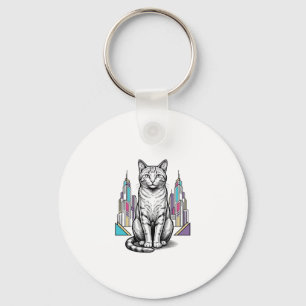Chaveiro Arte Vetorial de Cidade de Gato Cibernético Gravad