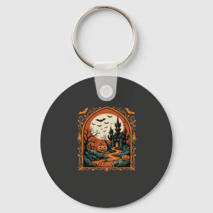 Chaveiro Arte Vetorial de Lua de Abóbora do Castelo Assombr