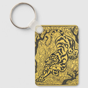 Chaveiro Arte Vintage Art Nouveau Amarelo Tigre Impressão P