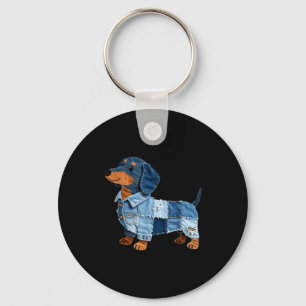 Chaveiro Arte Vintage de Cachorro Dachshund em Patchwork de