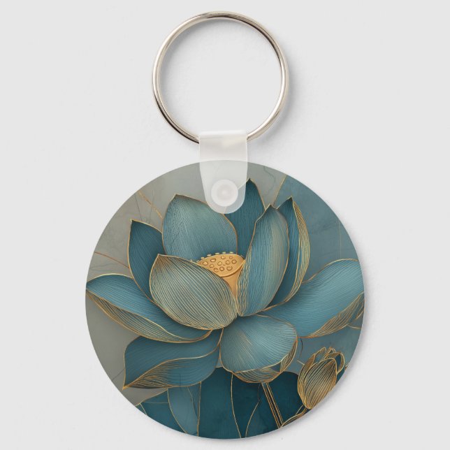 Chaveiro Arte Zen Geométrica de Linha Flor de Lótus Dourada (Frente)