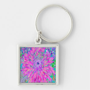 Chaveiro Artes Cool Rosa Azul e Roxo Flor de Dahlia