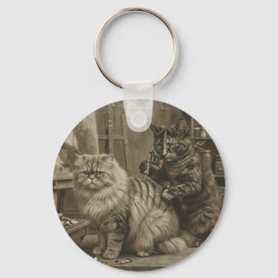 Chaveiro Artista de Tatuagem de Gato Sépia Vintage – Vitori