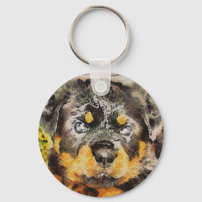Chaveiro Artístico Rottweiler Puppy Retrato (Frente)
