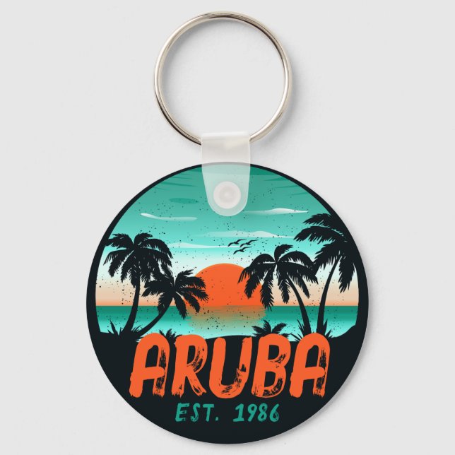 Chaveiro Aruba Caribe Sea Vintage Retro Sunset Souvenirs (Frente)