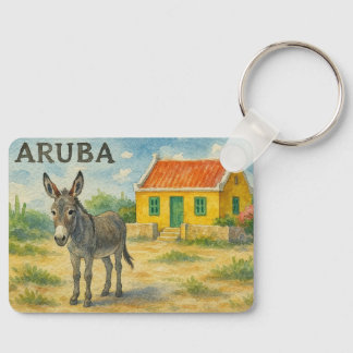 Chaveiro Aruba Donkey with Yellow Cunucu house watercolor