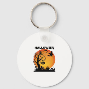 Chaveiro Árvore Assustadora de Halloween Bruxa Voadora Lua