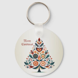 Chaveiro Árvore Colorida de Natal Arte Folclórica Escandina