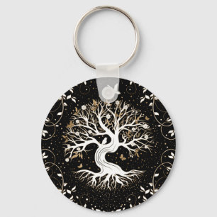 Chaveiro Árvore da Vida - Yggdrasil - branco preto e ouro
