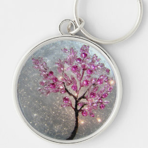Chaveiro Árvore de Cristal Roxo Elegante Com Floral Decorat