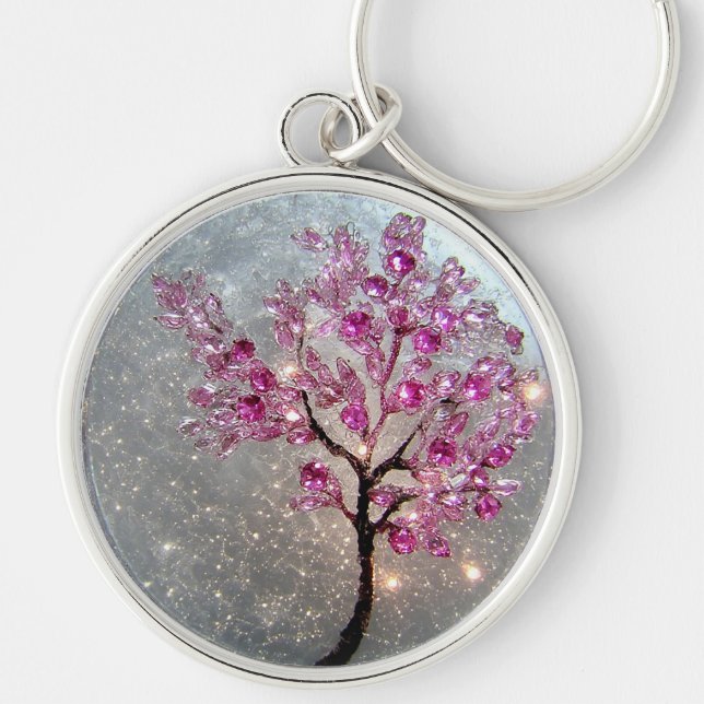 Chaveiro Árvore de Cristal Roxo Elegante Com Floral Decorat (Frente)