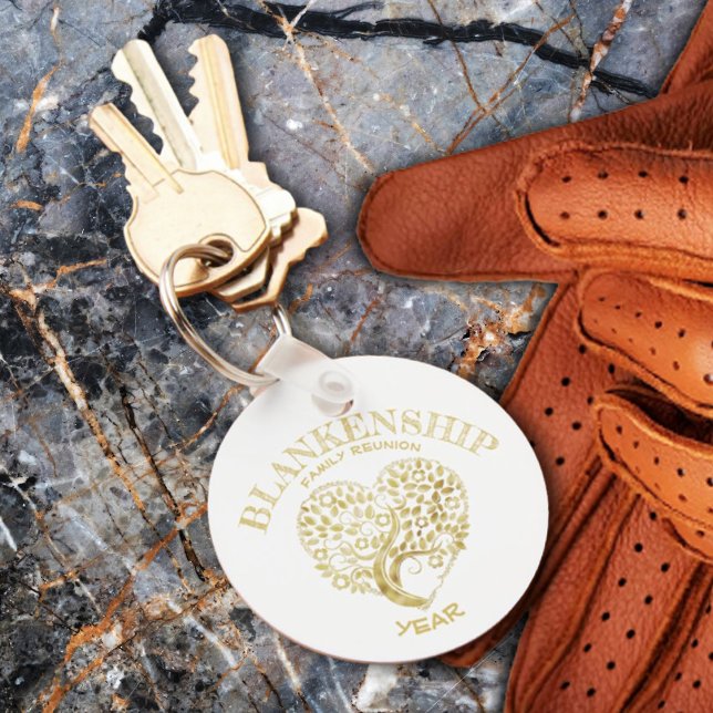 Chaveiro Árvore de Forma Dourada de Sindicato da Família Pe (A special personalized keepsake that will remind them of your wonderful family reunion.)