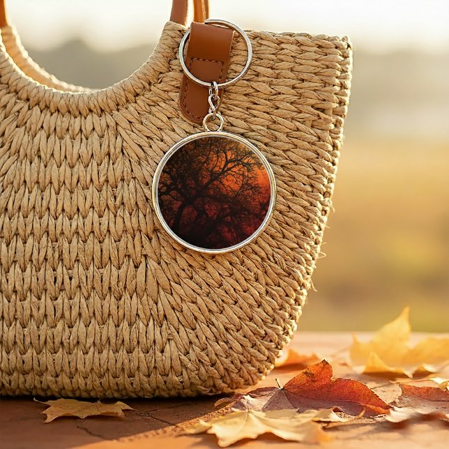 Chaveiro Árvore de inverno de Silhueta Sunset (Sunset Silhouette Tree Art Keychain)