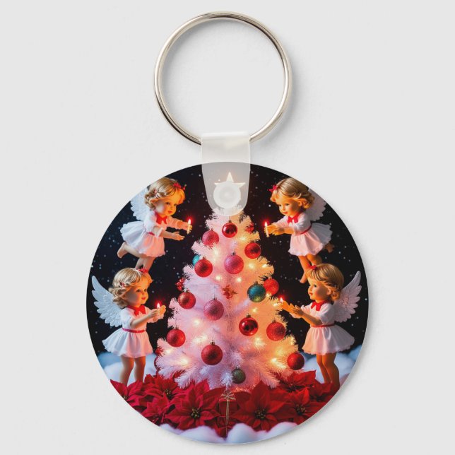 Chaveiro Árvore de Natal Caprichosa Com Figurinhas de Anjo (Frente)