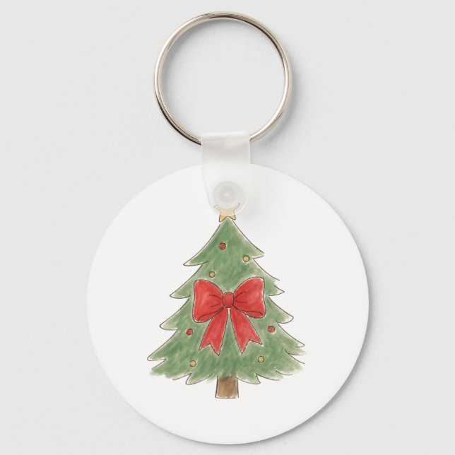 Chaveiro Árvore de Natal com Laço Vermelho e Enfeites Doura (Frente)