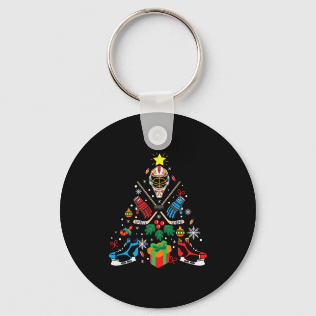 Chaveiro Árvore de Natal de Hóquei em Gelo Merry Xmas (Frente)
