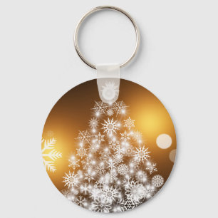 Chaveiro Árvore de Natal do floco de neve com fundo dourad