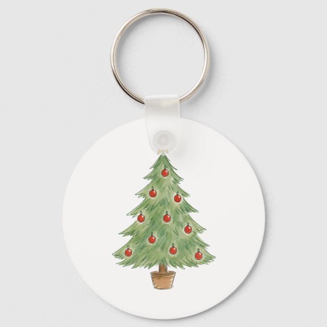 Chaveiro Árvore de Natal em vaso com enfeites vermelhos (Frente)
