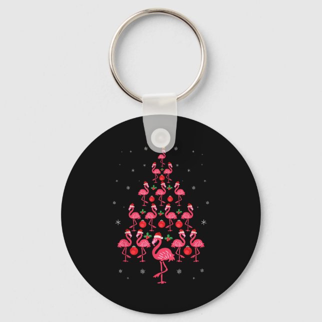 Chaveiro Árvore de Natal engraçada do flamingo do presente  (Frente)