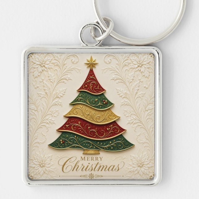 Chaveiro Árvore de Natal Ornamentada a Ouro (Frente)