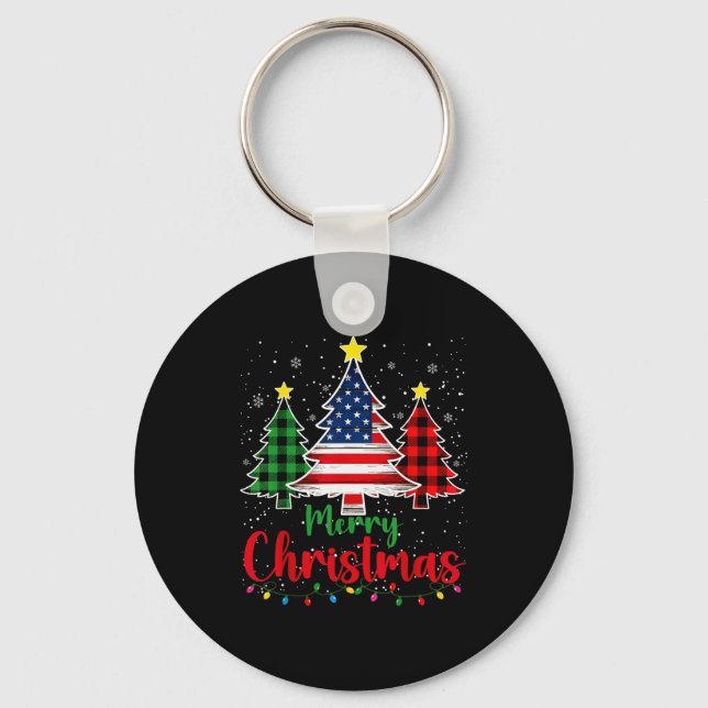 Chaveiro Árvore de Natal Plaid Bandeira dos EUA Floco de Ne (Frente)