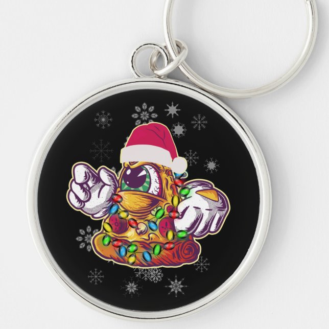 Chaveiro Árvore de pizza de Natal - Comida de Natal engraça (Frente)