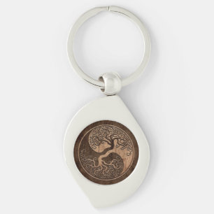Chaveiro Árvore de vida Yin Yang com efeito de madeira da