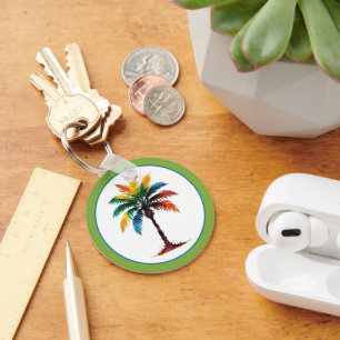 Chaveiro Árvore Palm de Cores d'Água Colorida Personalizada