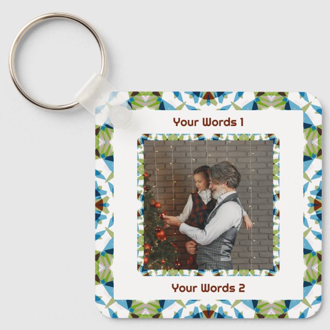 Chaveiro Árvore Personalizada Verde Inverno Azul Natal Foto (Frente)