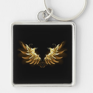 Chaveiro Asas de Anjo Douradas em fundo Preto