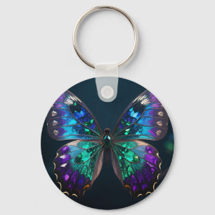 Chaveiro Asas de Borboleta Revestidas de Joias Azul Roxo Ir