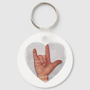CHAVEIRO ASL "EU TE AMO" FORMA #2 DO CORAÇÃO