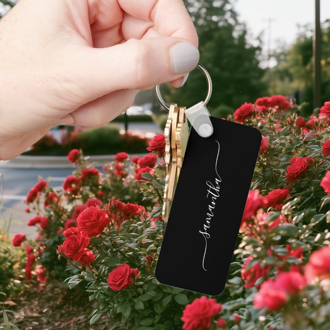 Chaveiro Assinatura de Nome com Swash Simples Preto e Branc (Black and White Simple Swash Signature Name Keychain)