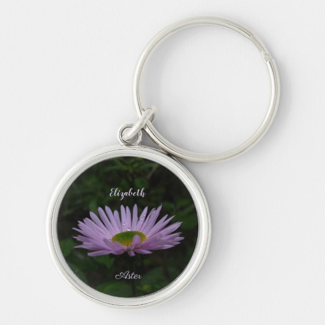 Chaveiro Aster Flower com Raindrops Foto Personalizada (Frente)