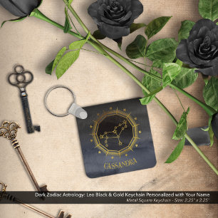 Chaveiro Astrologia Zodíaca Escura: Nome Dourado Leo Black