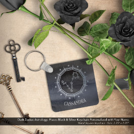 Chaveiro Astrologia Zodiaca Escura: Peixes Nome Prata Preto