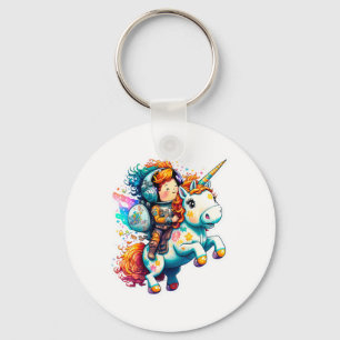 Chaveiro Astronauta cavalgando um Unicórnio Colorido